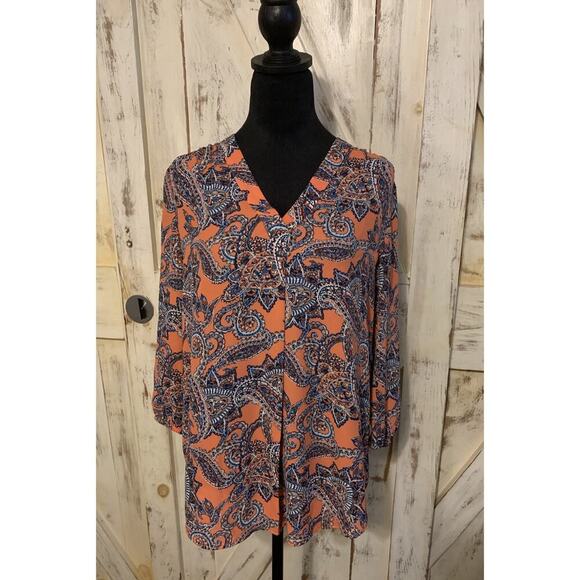JONES NEW YORK Size Small Petite Blouse Orange Paisley Print NWT $70 - Picture 1 of 12